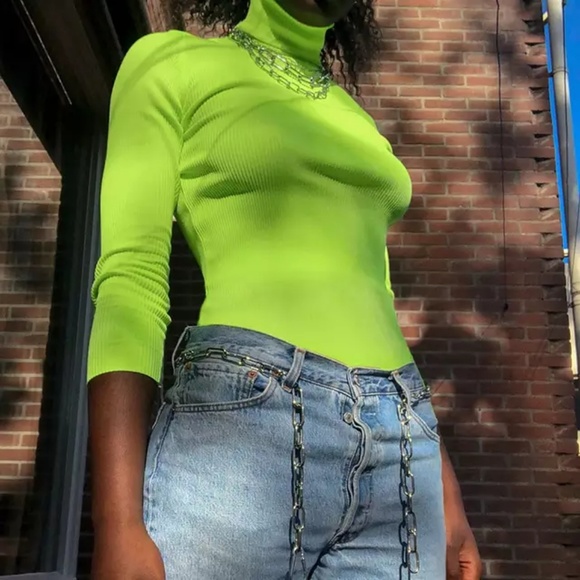 Sweaters - NEON YELLOW TURTLE NECK